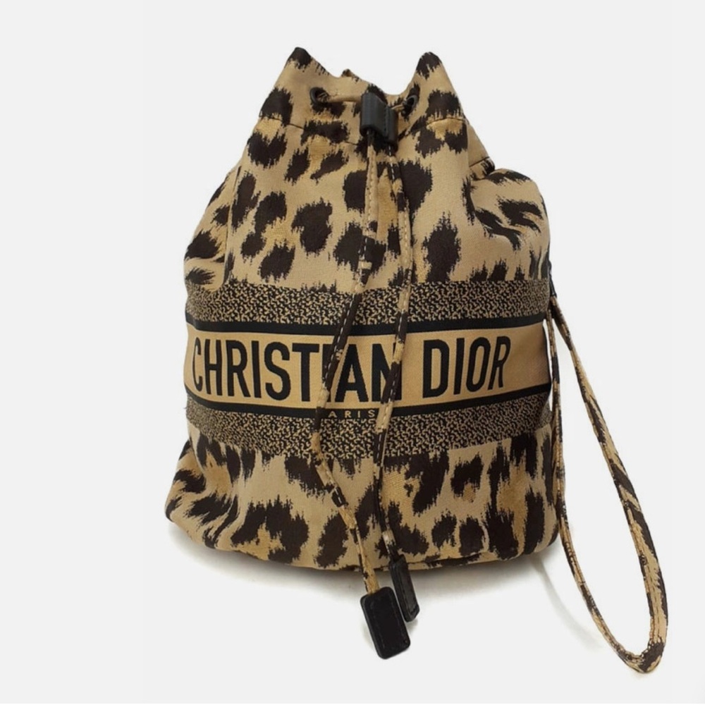 Brand new never used CHRISTIAN DIOR 
Canvas Mizza Embroidered Leopard Pouch